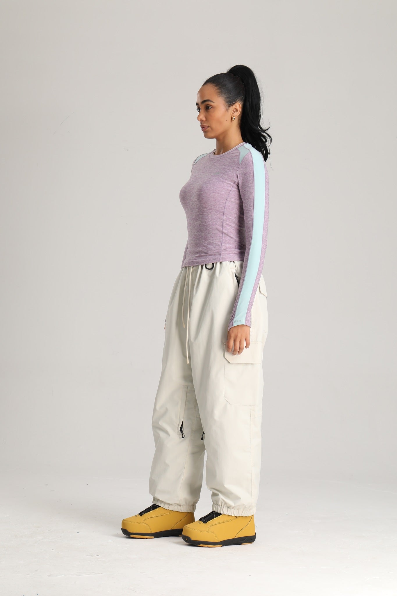 Women's Off White Technical Utility Hidden Pockets Baggy Snow Pants