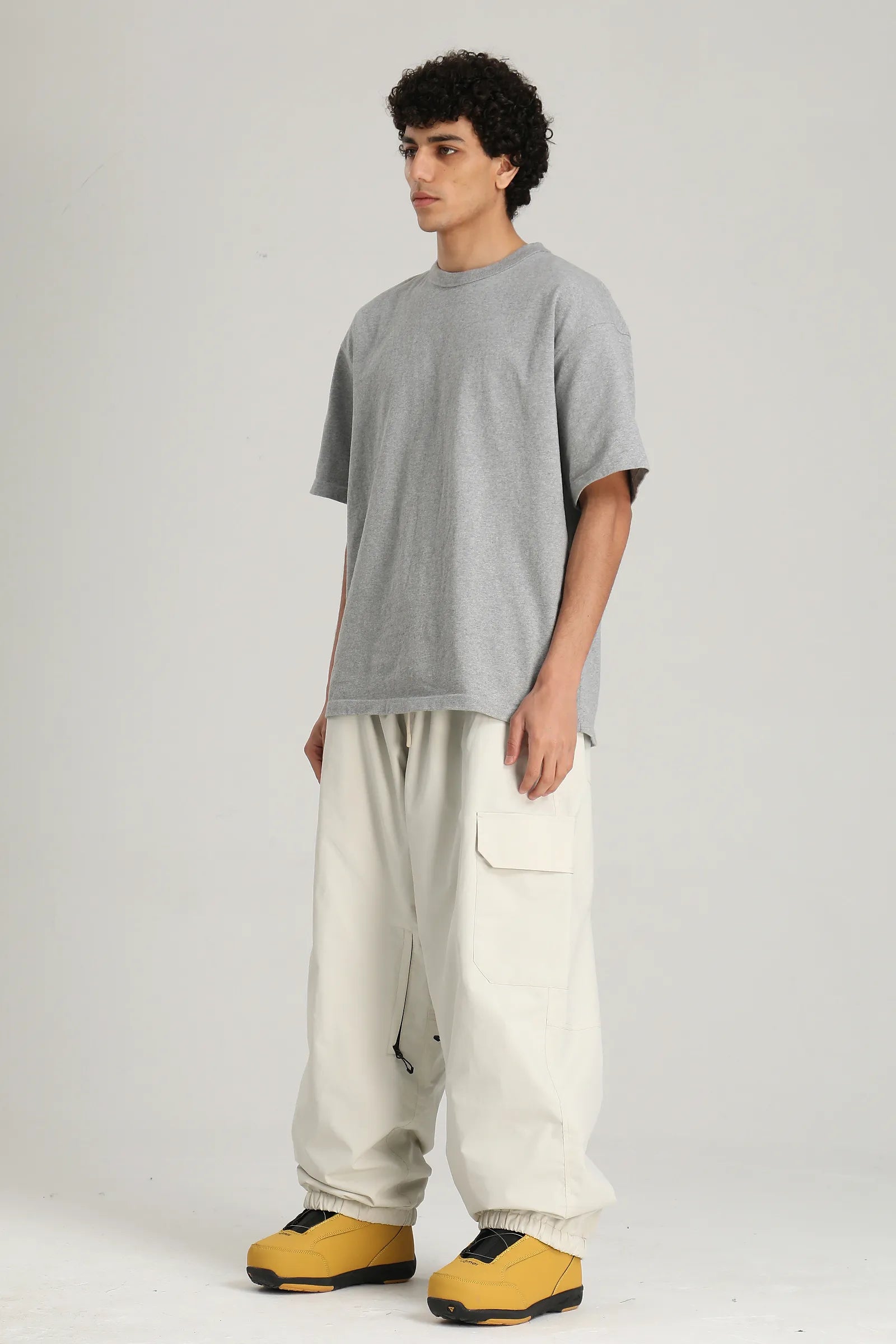 Men's Off White Technical Utility Hidden Pockets Baggy Snow Pants