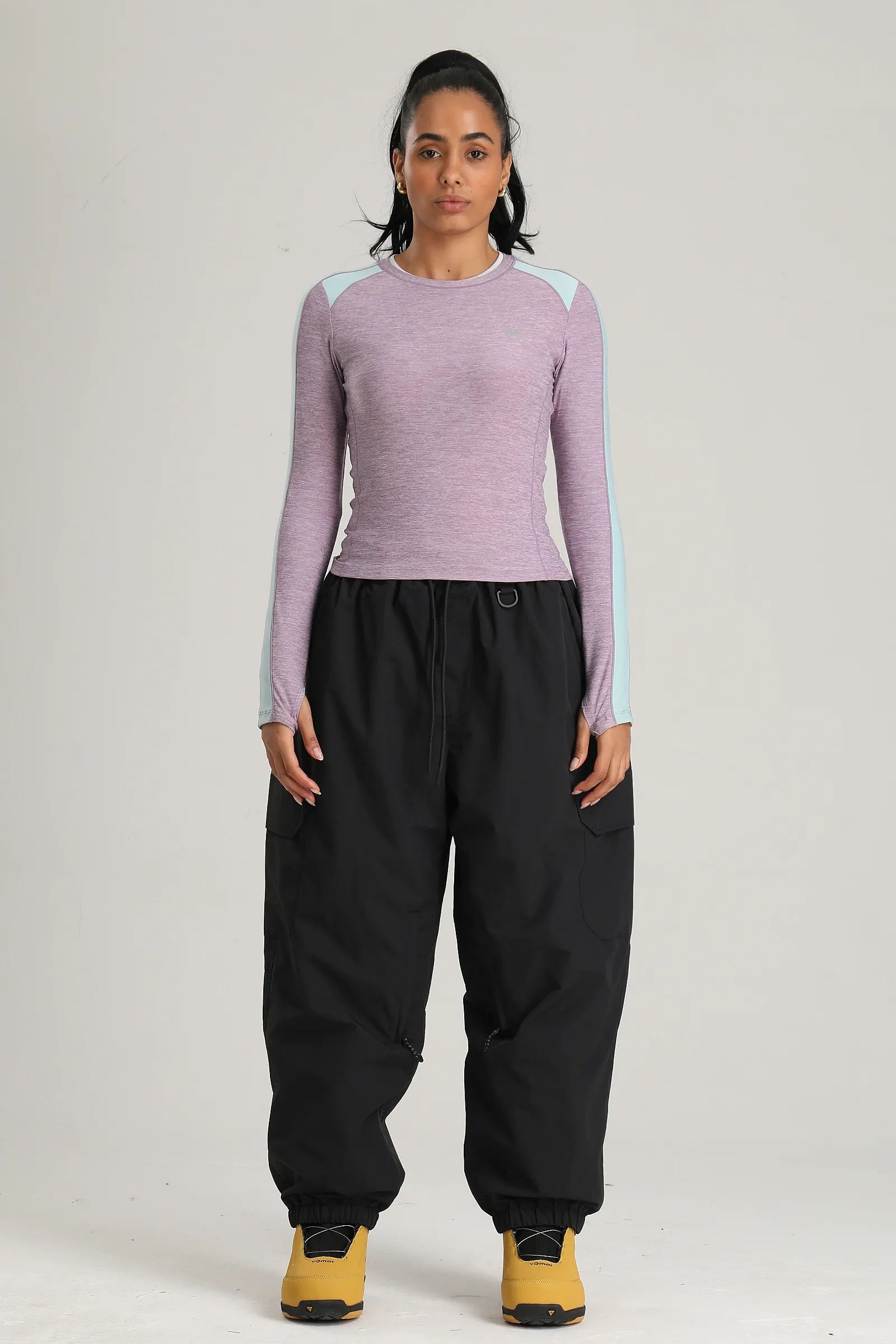 Women's Black Technical Utility Hidden Pockets Baggy Snow Pants