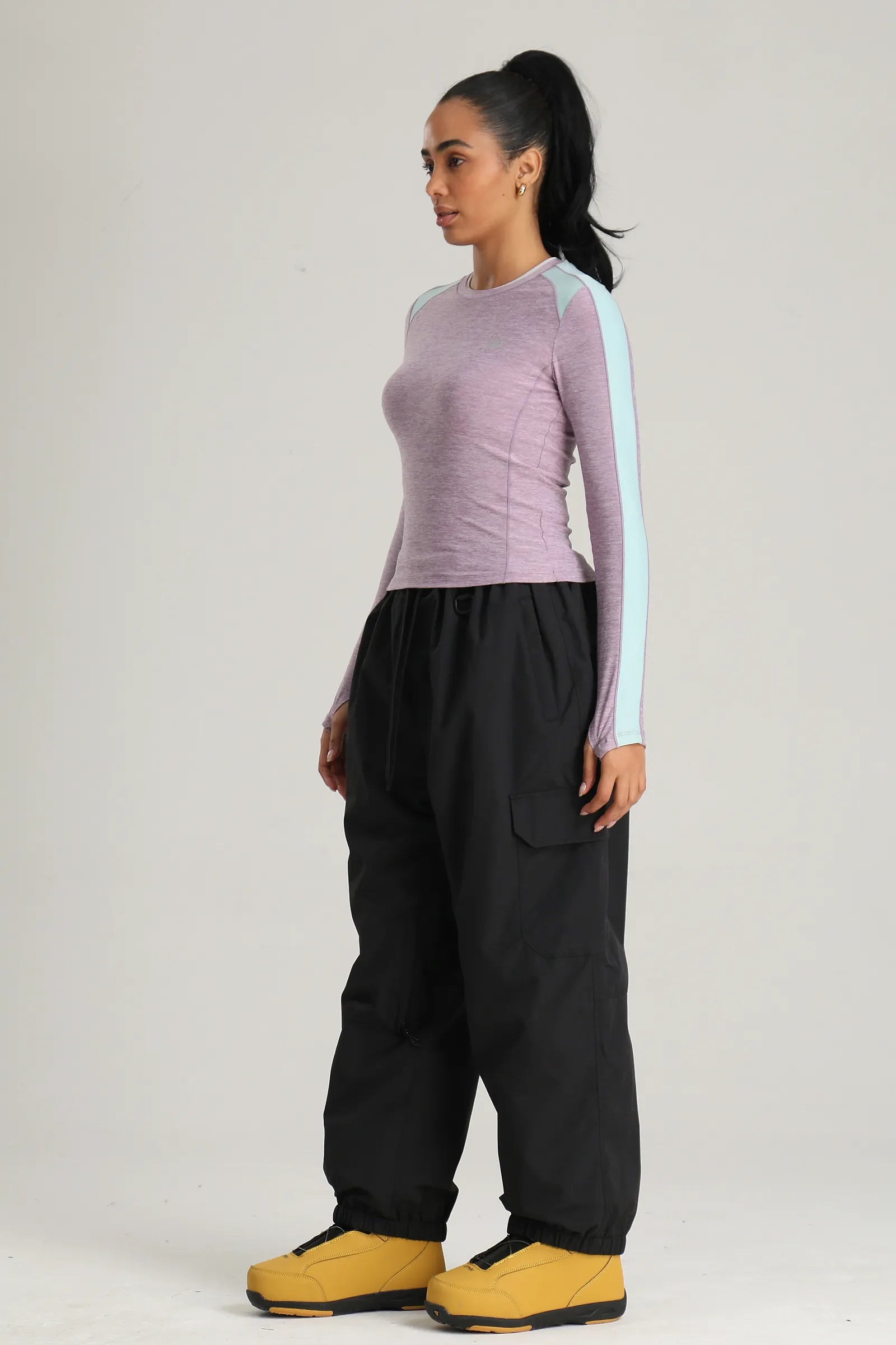 Women's Black Technical Utility Hidden Pockets Baggy Snow Pants