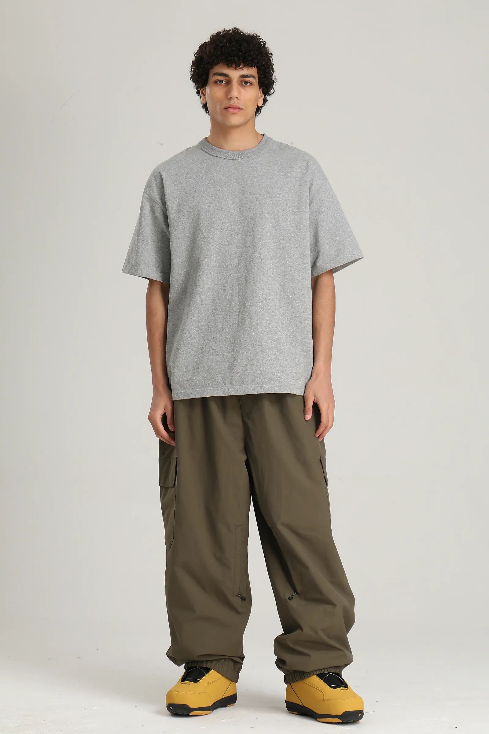 Men's Dark Green Technical Utility Hidden Pockets Baggy Snow Pants