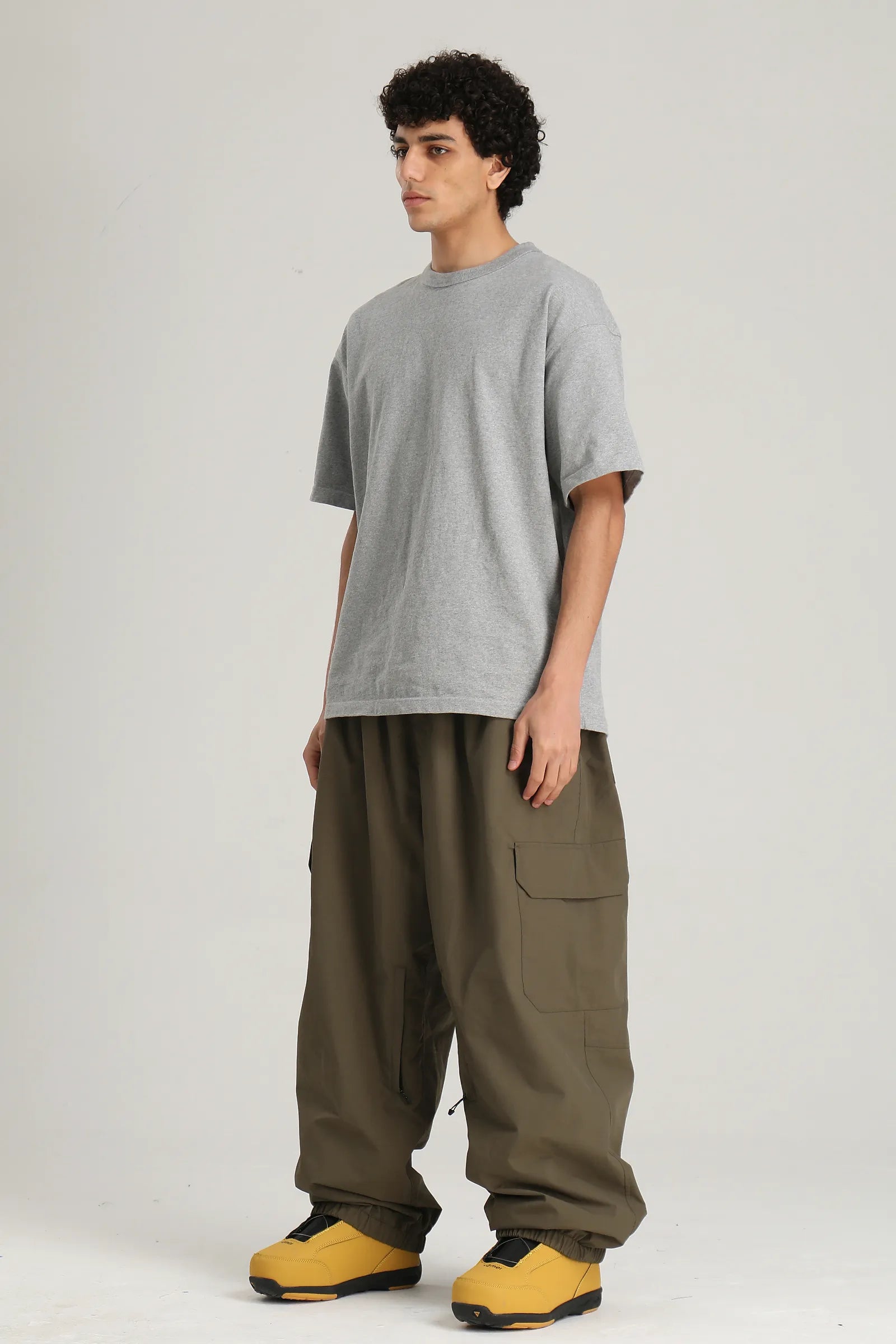 Men's Dark Green Technical Utility Hidden Pockets Baggy Snow Pants