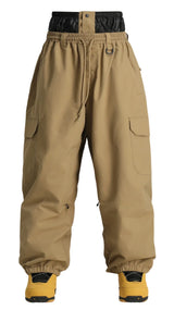 Men's Dark Green Technical Utility Hidden Pockets Baggy Snow Pants
