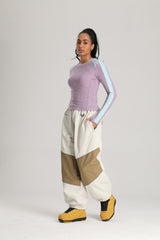 Women's Off White Color Block Reflective Detail Baggy Snowboard Pants