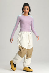 Women's Black Color Block Reflective Detail Baggy Snowboard Pants