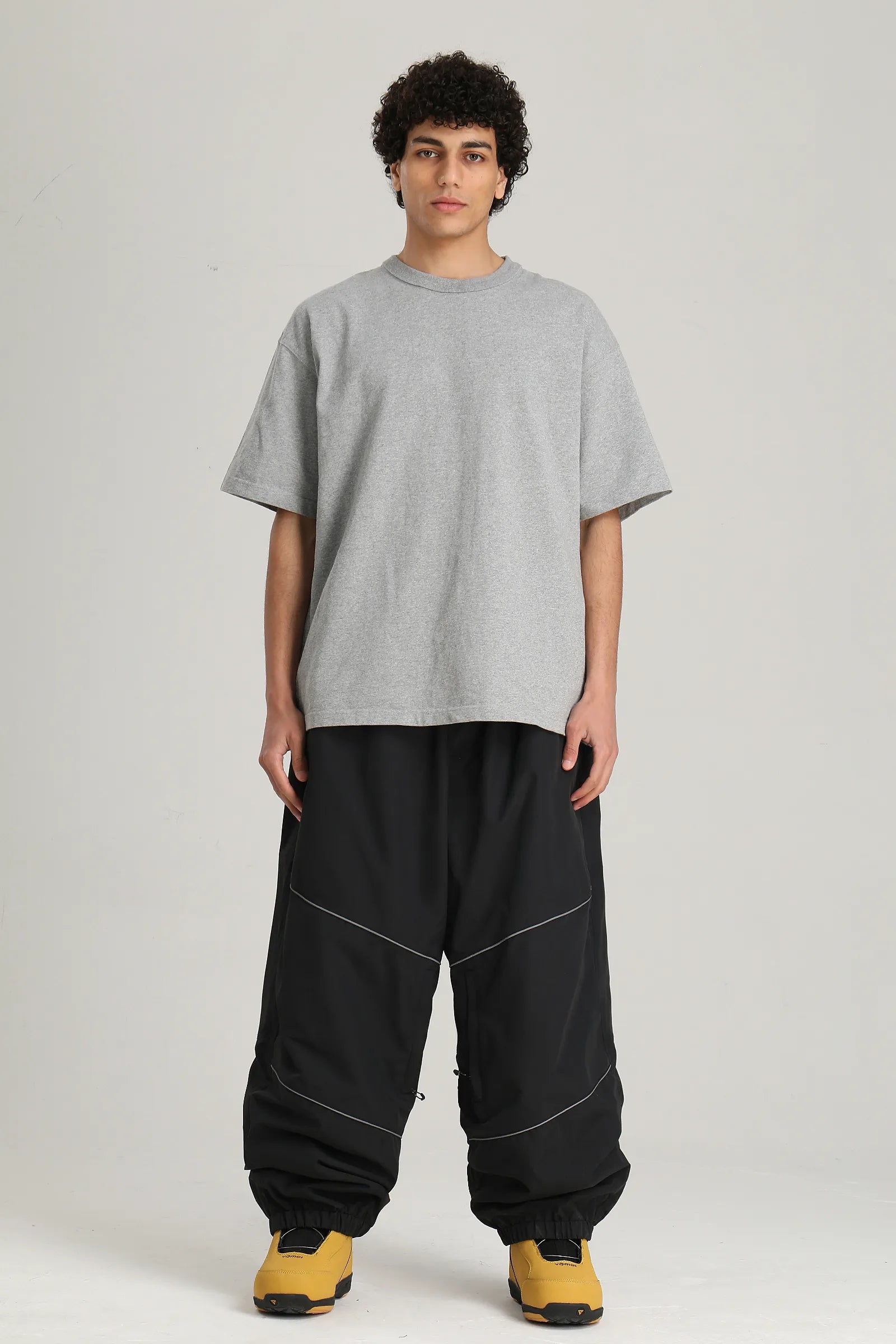 Men's Black Color Block Reflective Detail Baggy Snowboard Pants
