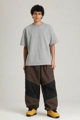 Men's Black Color Block Reflective Detail Baggy Snowboard Pants