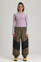 Women's Black Color Block Reflective Detail Baggy Snowboard Pants