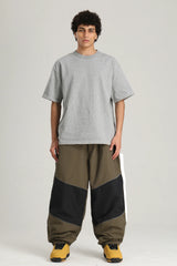 Men's Coffee Color Block Reflective Detail Baggy Snowboard Pants