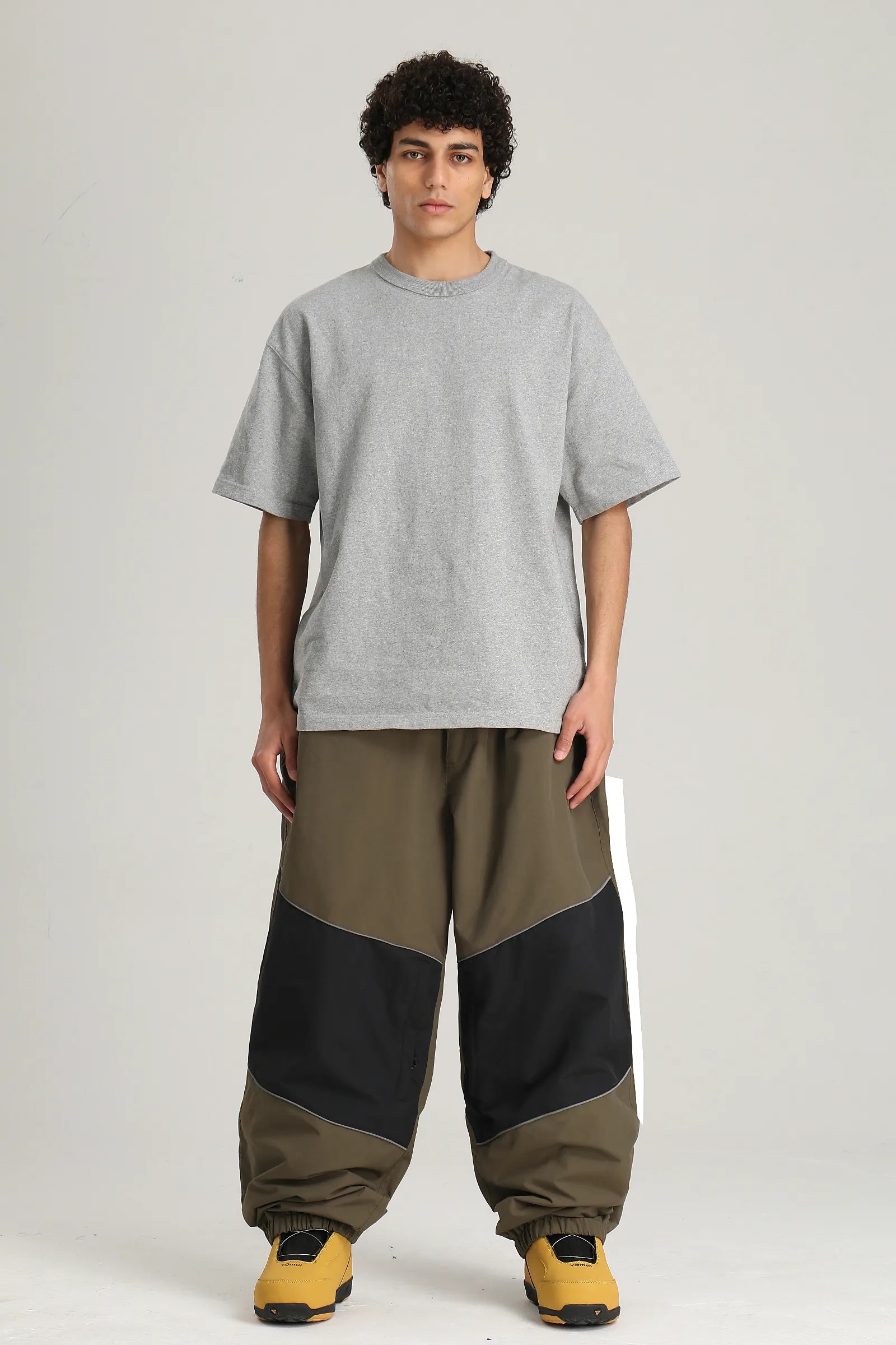 Men's Dark Green Color Block Reflective Detail Baggy Snowboard Pants