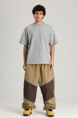 Men's Black Color Block Reflective Detail Baggy Snowboard Pants
