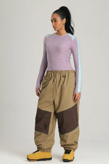 Women's Black Color Block Reflective Detail Baggy Snowboard Pants