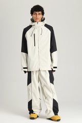 Men's Black Color Block Reflective Baggy Snow Pants