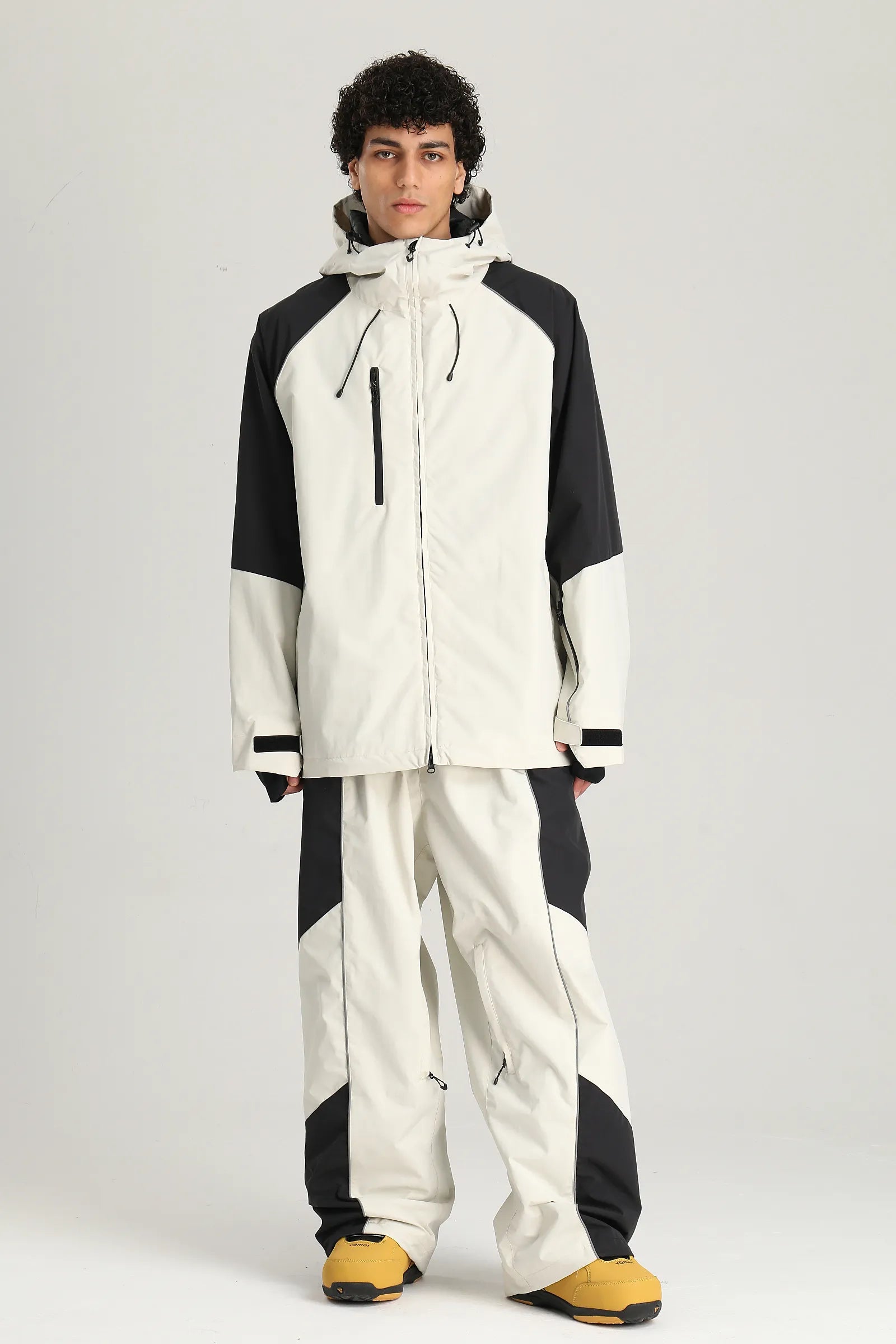 Men's Off White Color Block Reflective Baggy Snow Pants