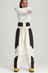 Women's Black Color Block Reflective Baggy Snow Pants