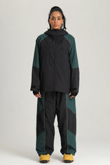 Women's Black Color Block Reflective Baggy Snow Pants