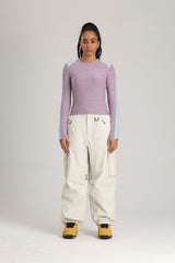 Women's Off White Contrast Zipper Baggy Snow & Ski Pants