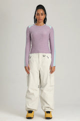 Women's Off White Contrast Zipper Baggy Snow & Ski Pants