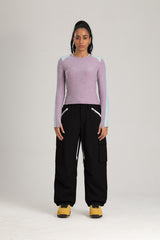 Women's Off White Contrast Zipper Baggy Snow & Ski Pants