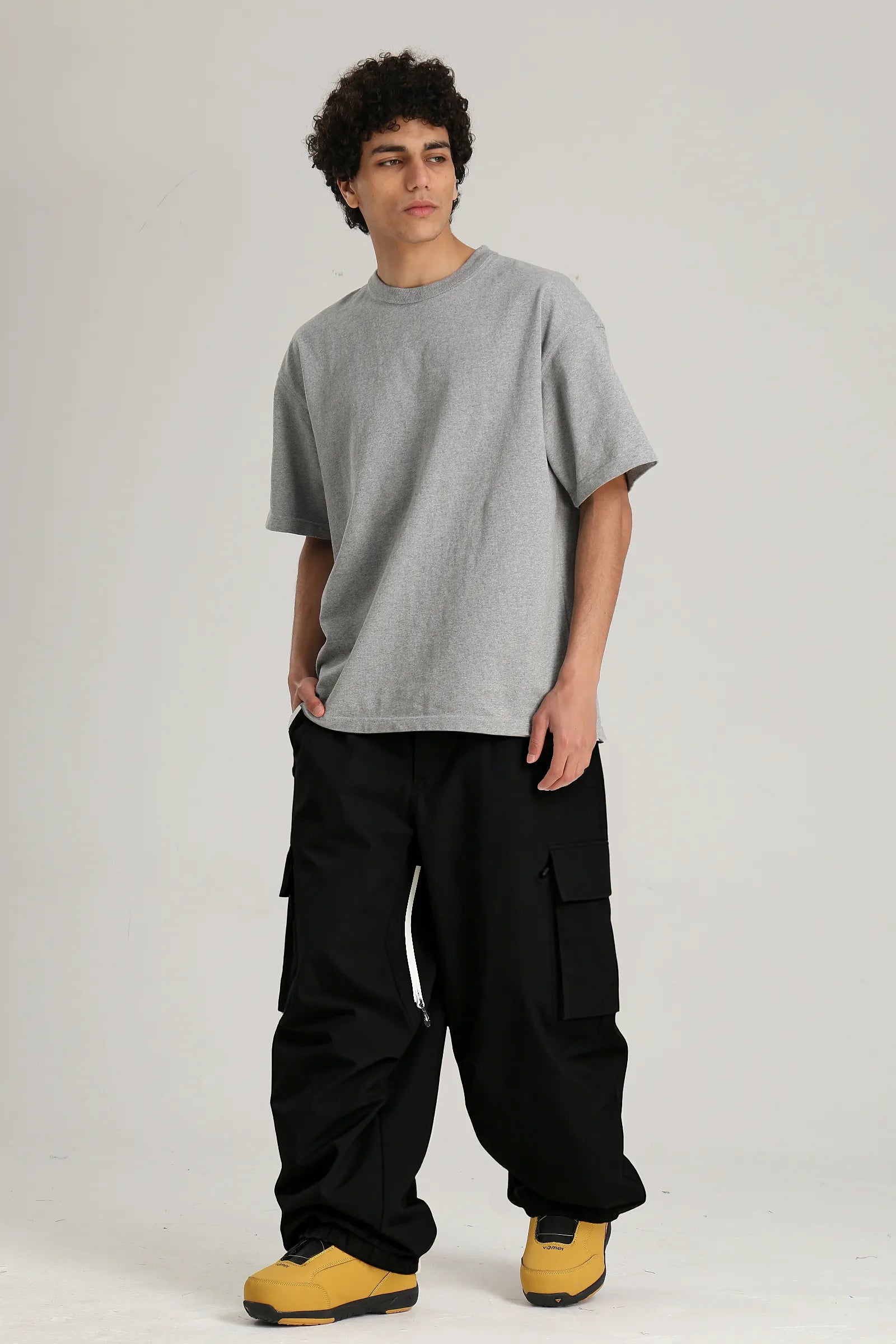 Men's Black Contrast Zipper Baggy Snow & Ski Pants