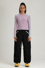 Women's Off White Contrast Zipper Baggy Snow & Ski Pants