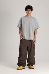 Men's Off White Contrast Zipper Baggy Snow & Ski Pants