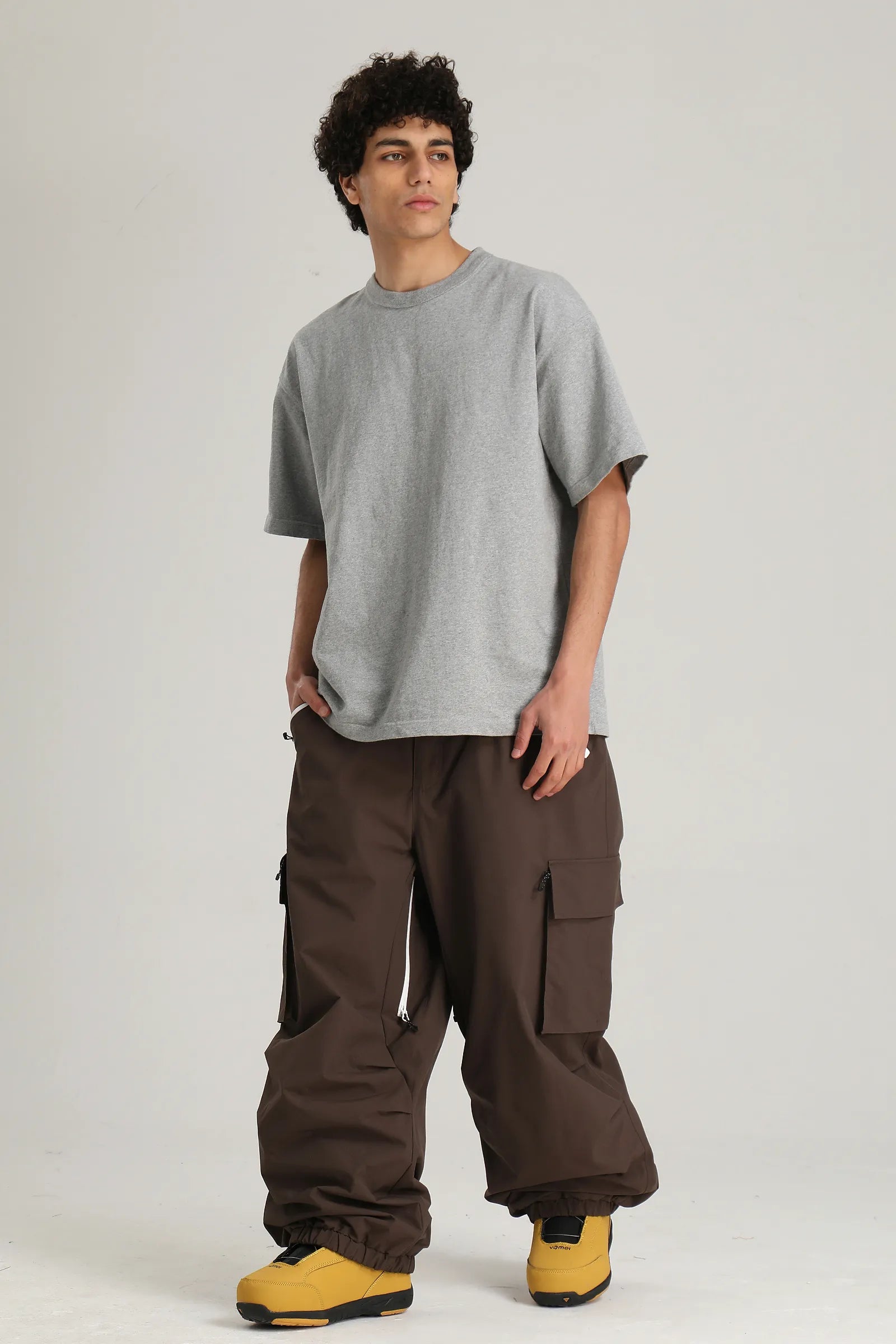 Men's Coffee Contrast Zipper Baggy Snow & Ski Pants