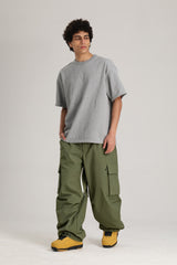 Men's Off White Contrast Zipper Baggy Snow & Ski Pants