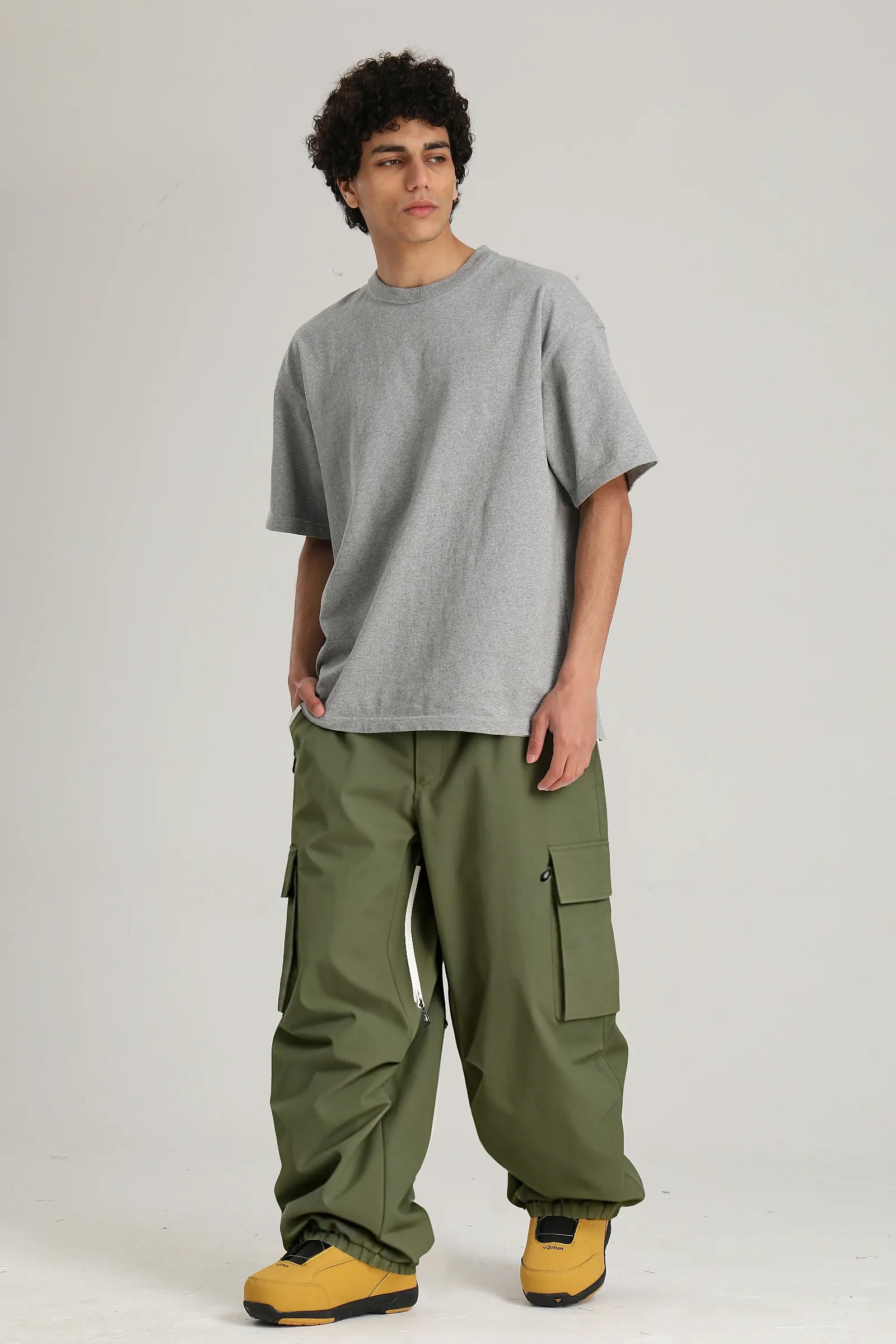 Men's Dark Green Contrast Zipper Baggy Snow & Ski Pants