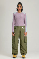 Women's Off White Contrast Zipper Baggy Snow & Ski Pants