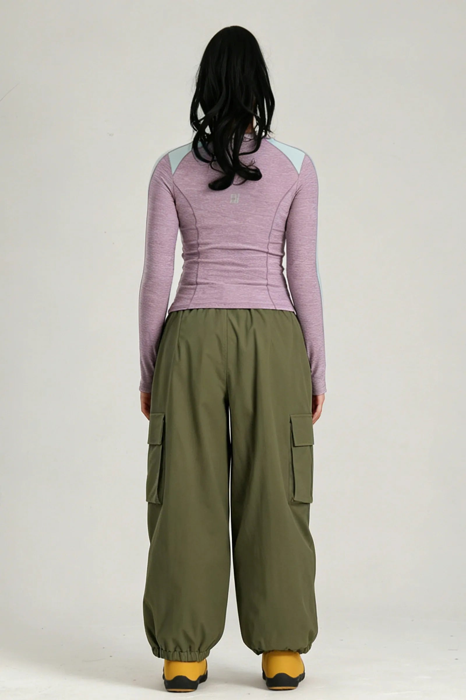 Women's Dark Green Contrast Zipper Baggy Snow & Ski Pants