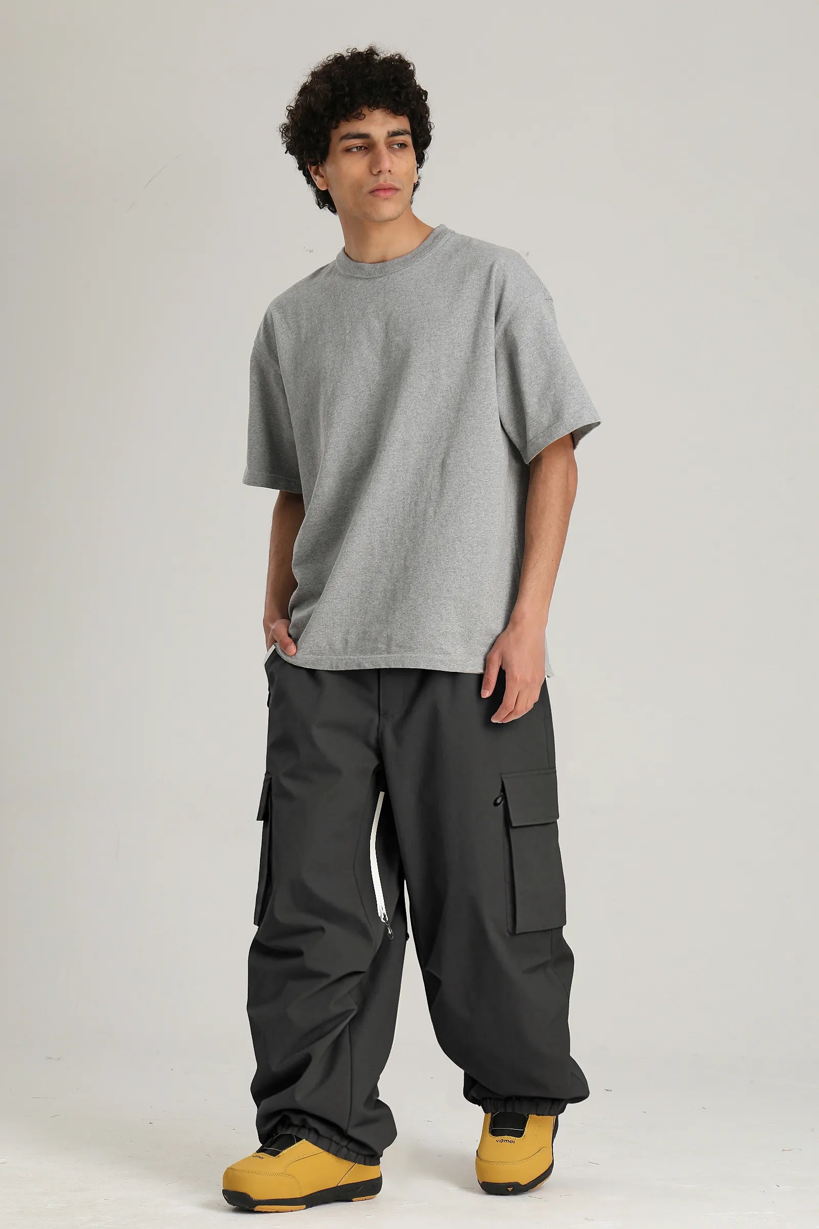 Men's Dark Grey Contrast Zipper Baggy Snow & Ski Pants