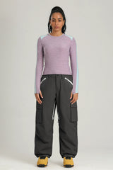 Women's Off White Contrast Zipper Baggy Snow & Ski Pants