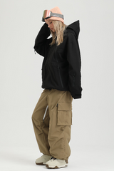 Women's Coffee Contrast Zipper Baggy Snow & Ski Pants