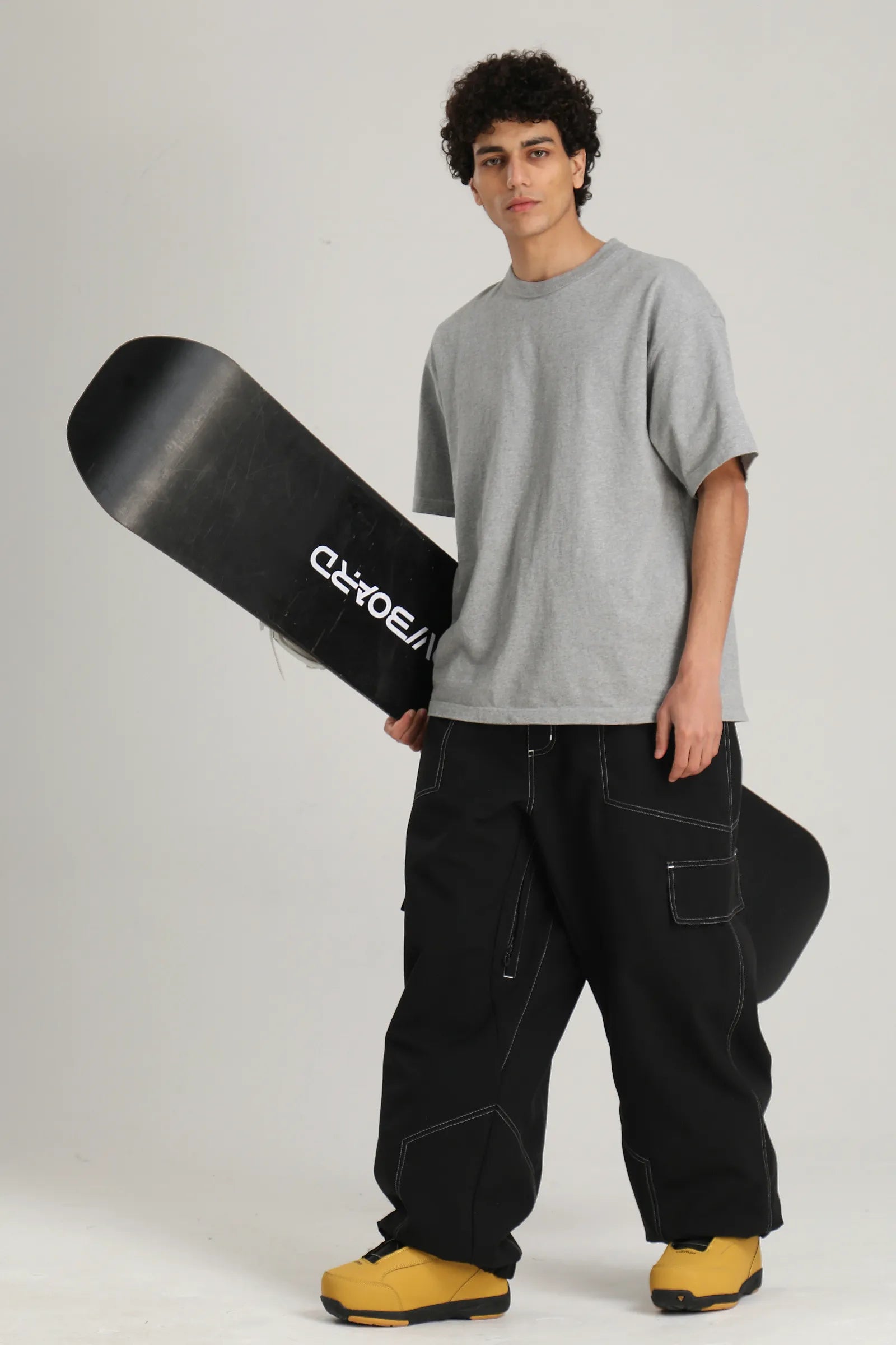 Men's Black Contrast Stitch Relaxed Fit Snow Pants