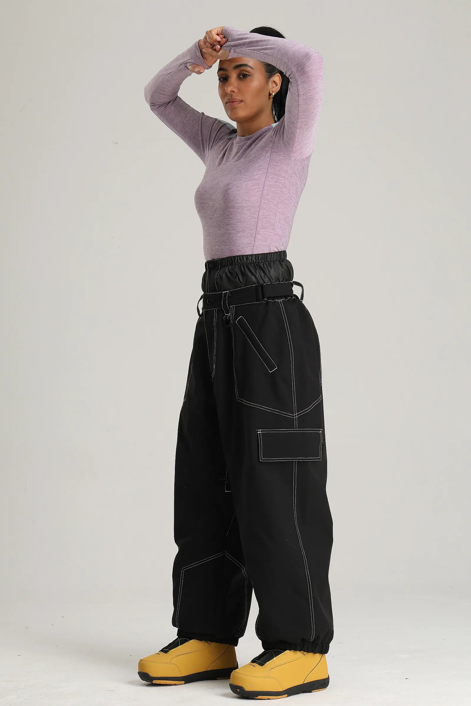 Women's Black Contrast Stitch Relaxed Fit Snow Pants