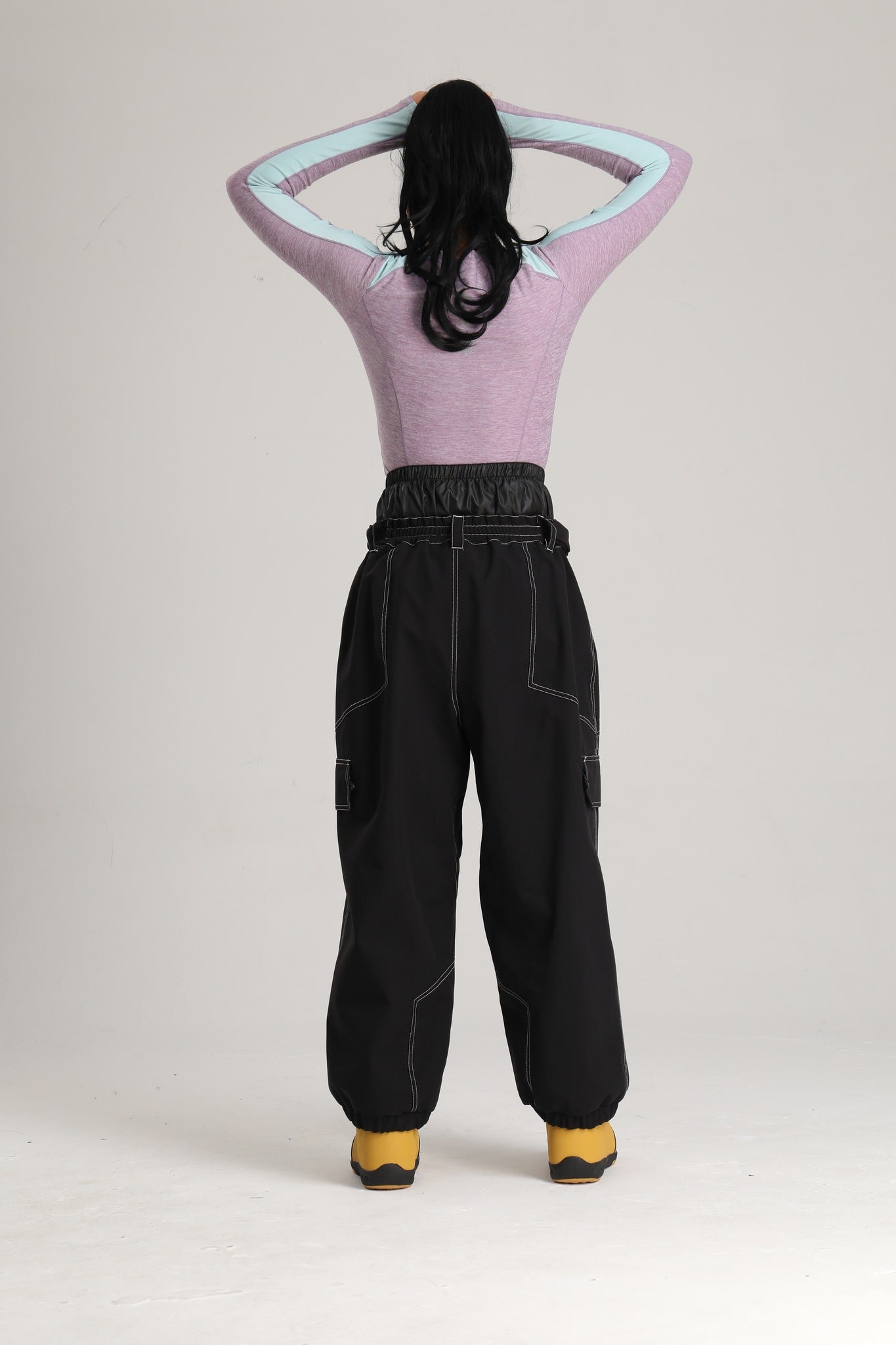 Women's Black Contrast Stitch Relaxed Fit Snow Pants