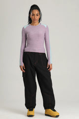 Women's Black Contrast Stitch Relaxed Fit Snow Pants