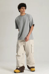 Men's Black Utility Contrast-Stitch Baggy Snow Pants