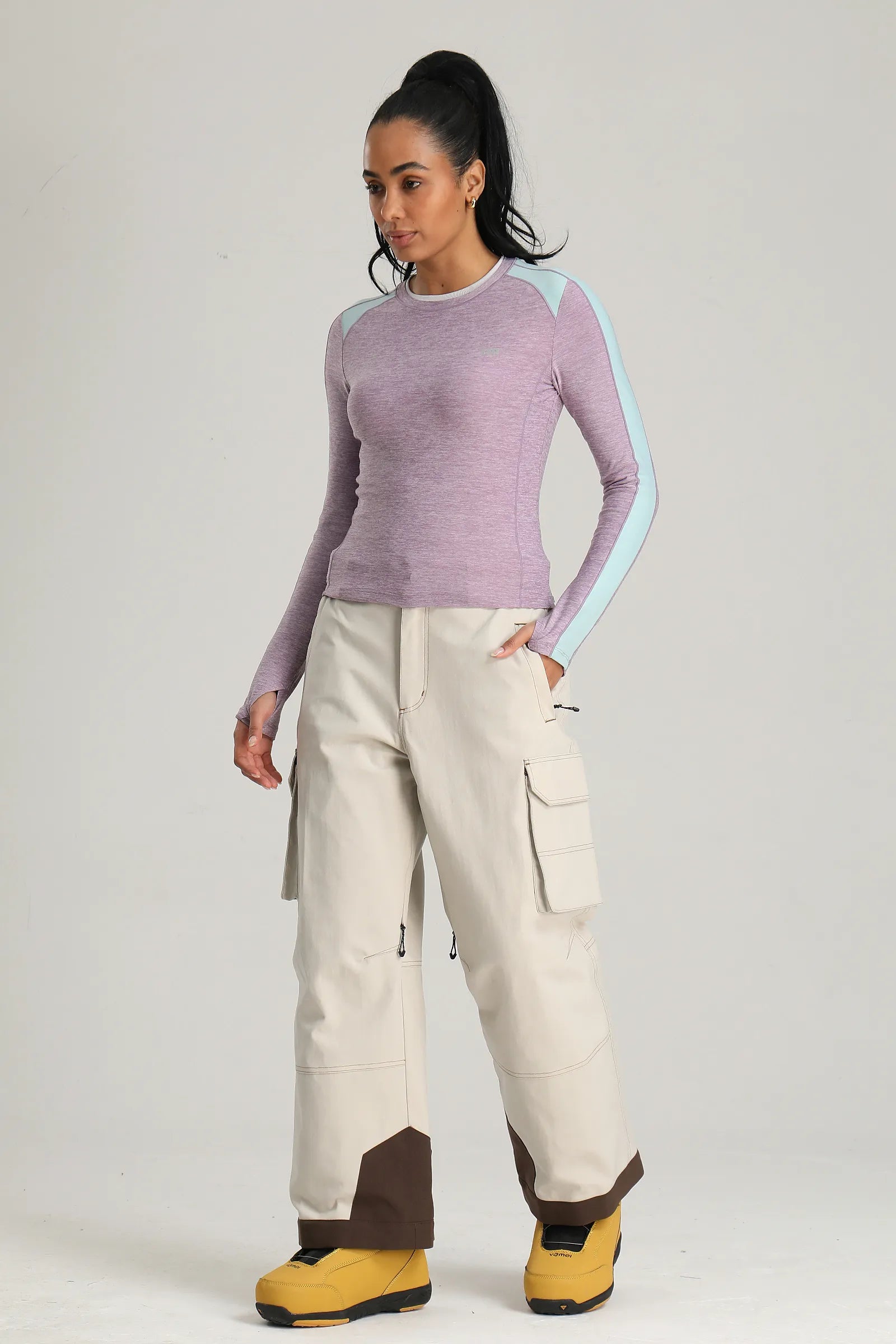 Women's Off White Utility Contrast-Stitch Baggy Snow Pants
