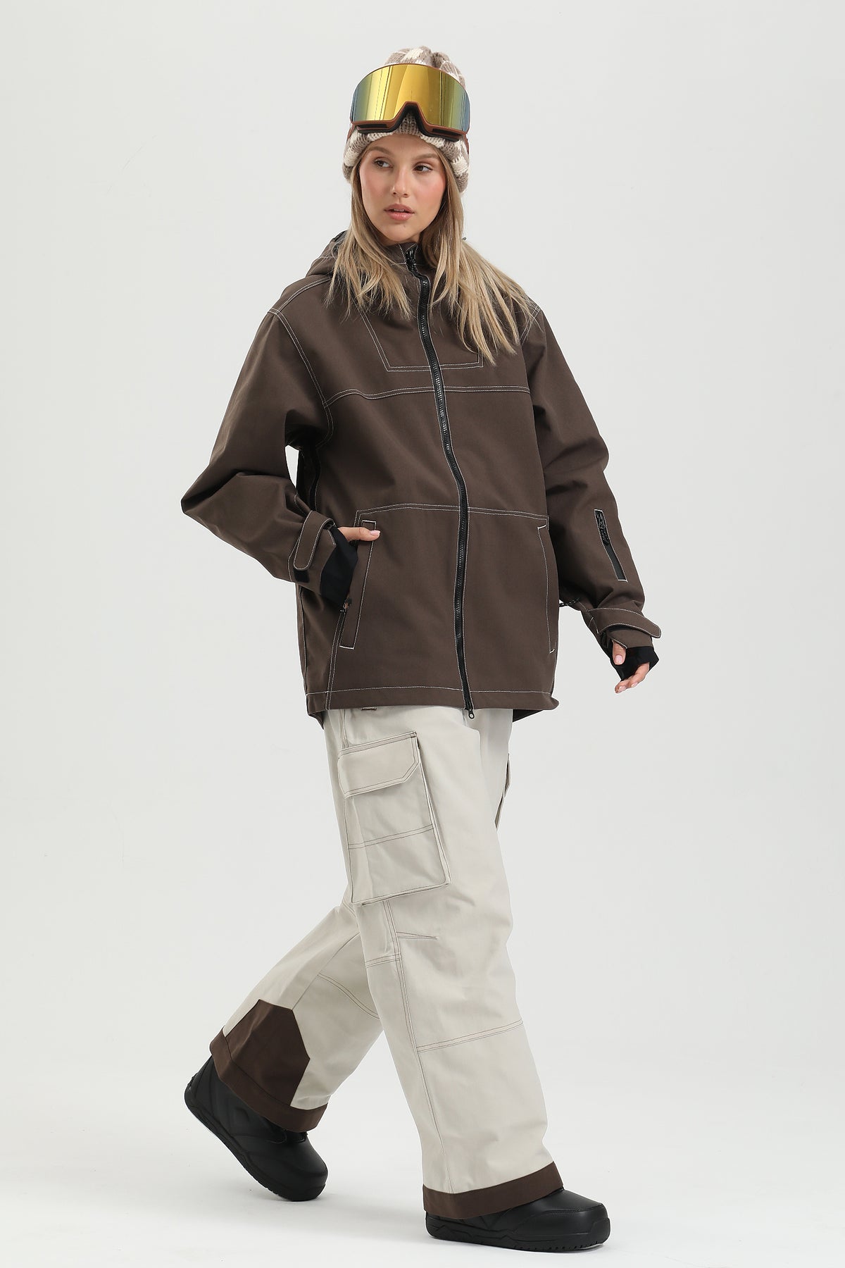 Women's Off White Utility Contrast-Stitch Baggy Snow Pants
