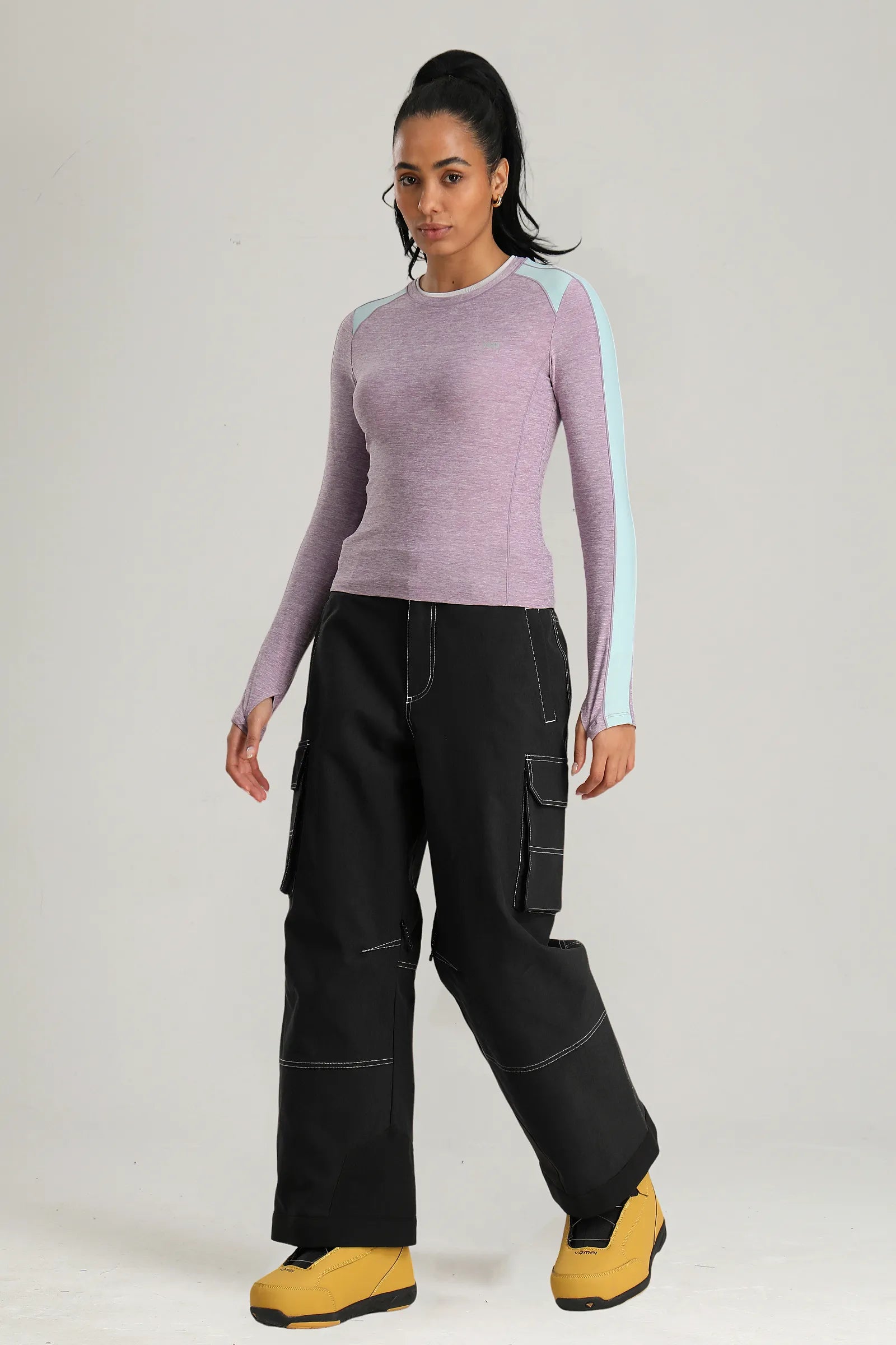 Women's Black Utility Contrast-Stitch Baggy Snow Pants