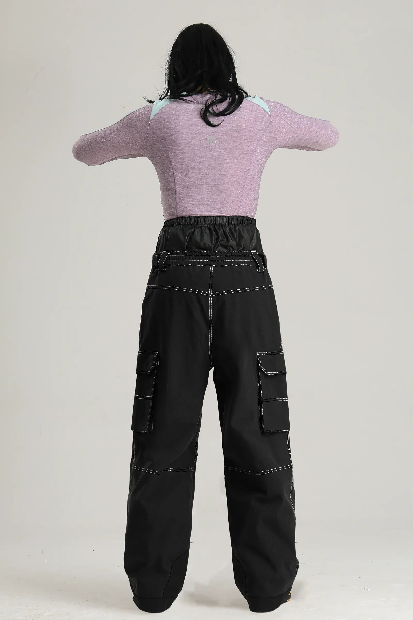 Women's Black Utility Contrast-Stitch Baggy Snow Pants