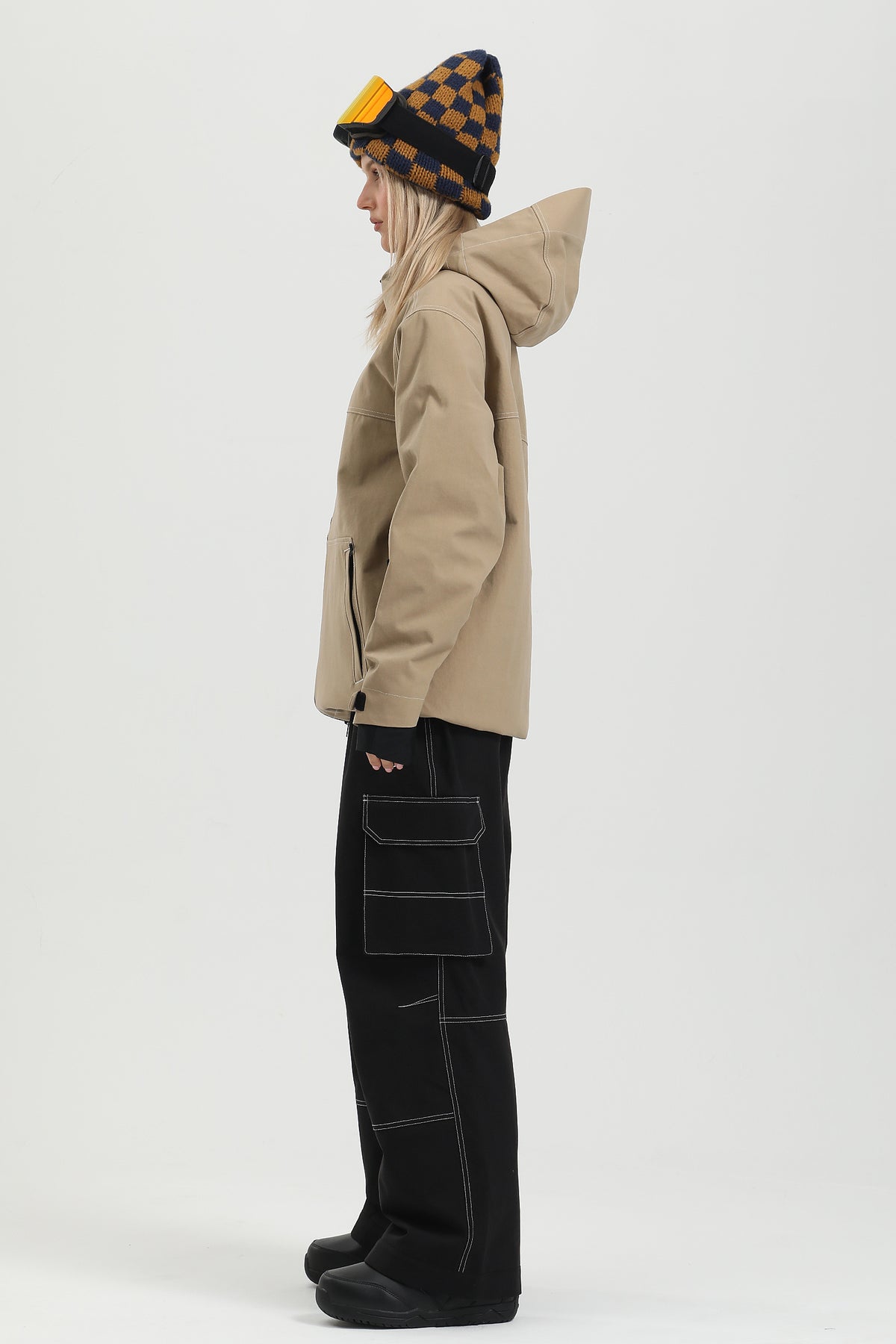 Women's Black Utility Contrast-Stitch Baggy Snow Pants