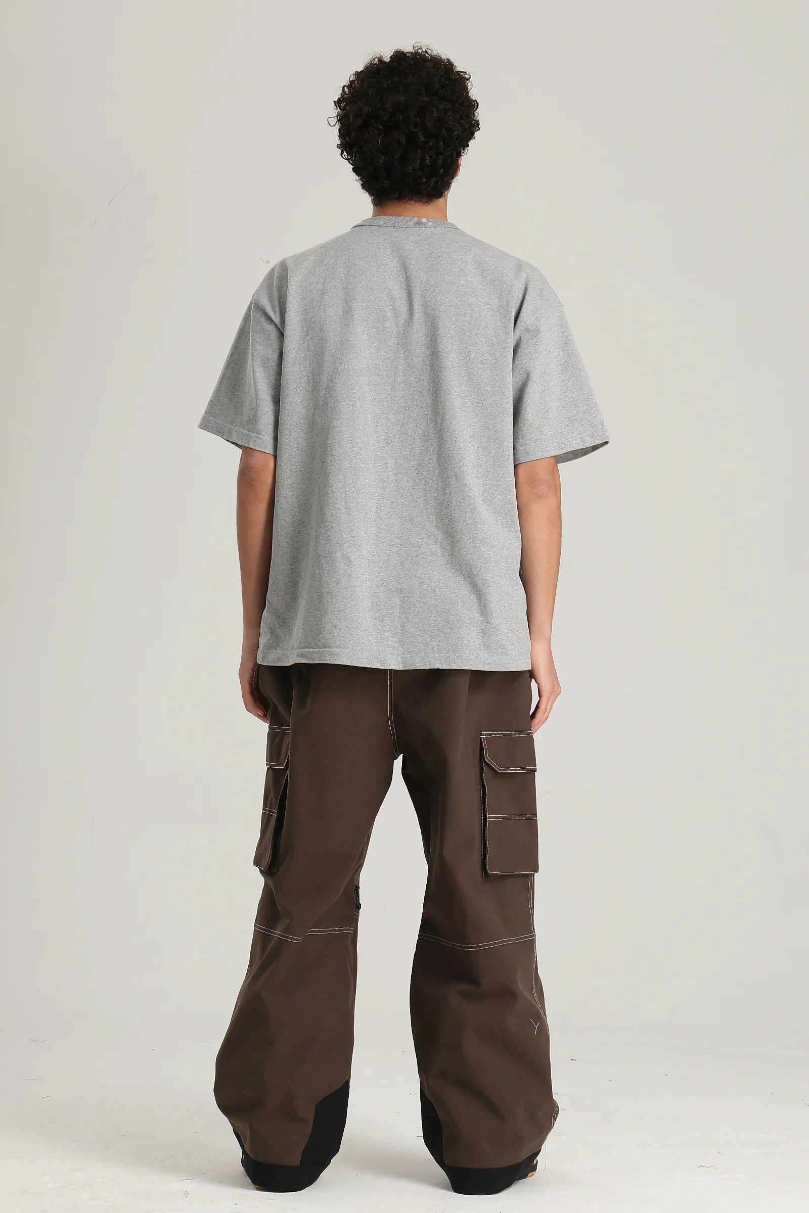 Men's Coffee Utility Contrast-Stitch Baggy Snow Pants