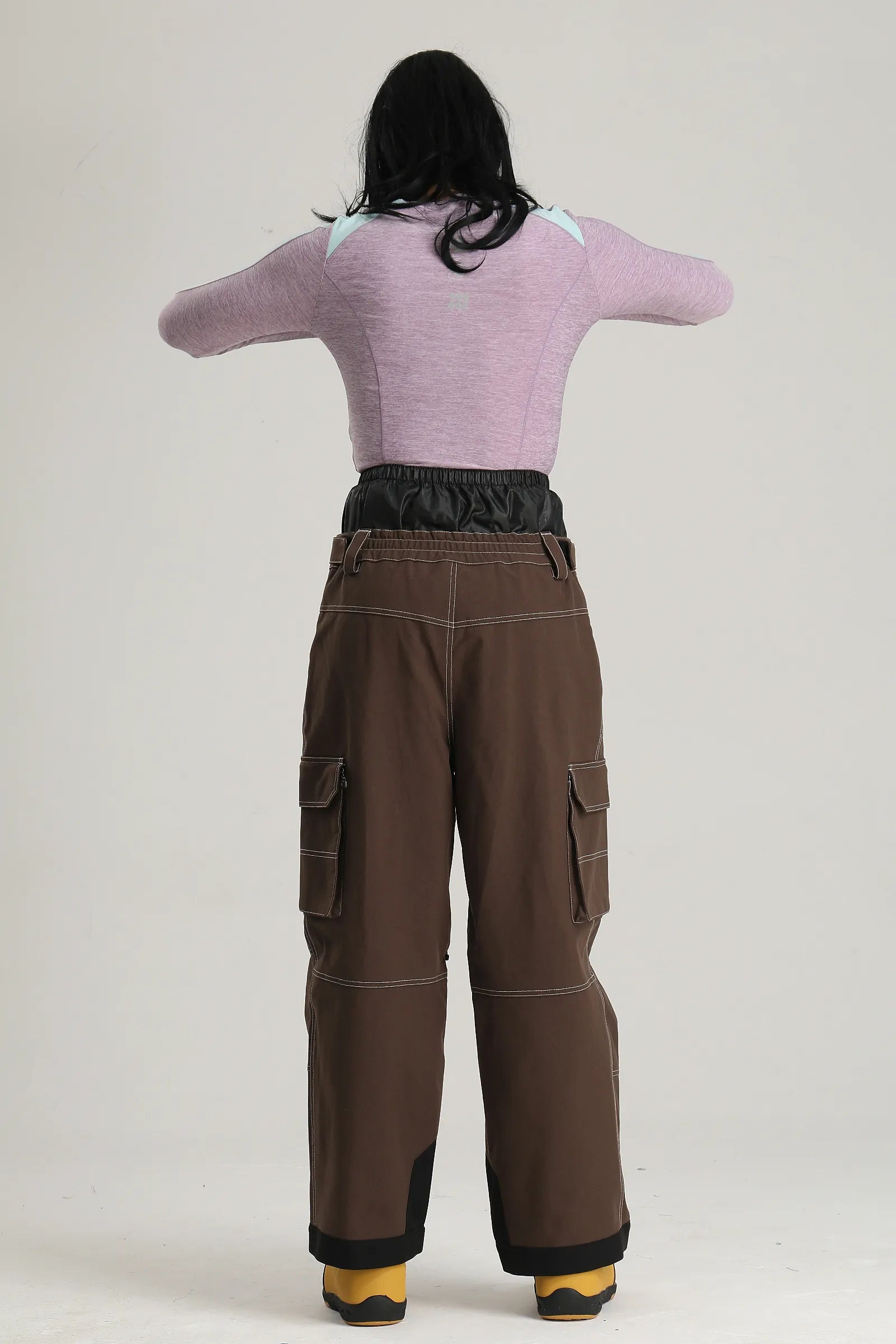 Women's Coffee Utility Contrast-Stitch Baggy Snow Pants