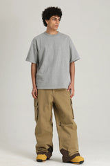 Men's Black Utility Contrast-Stitch Baggy Snow Pants