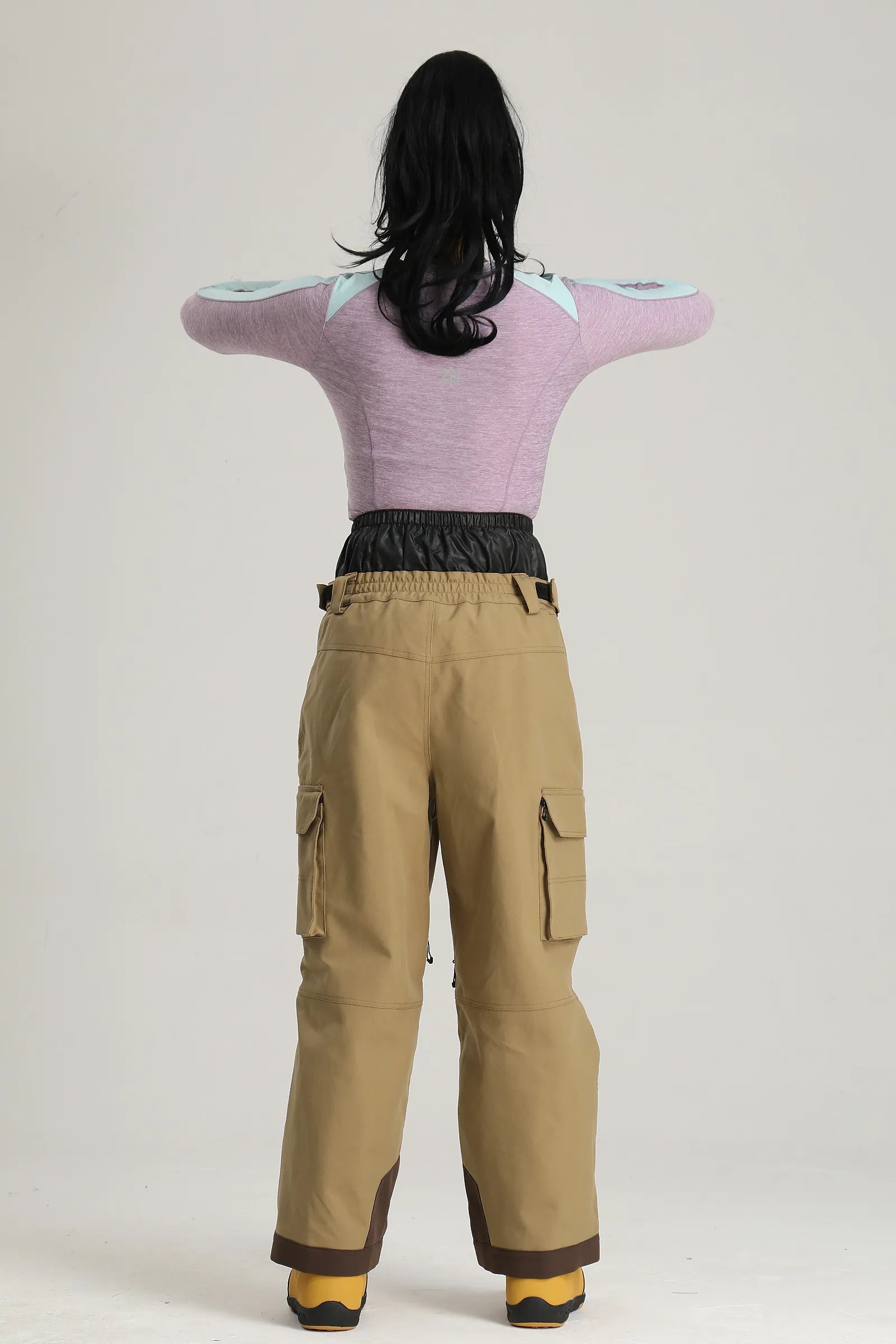 Women's Khaki Utility Contrast-Stitch Baggy Snow Pants