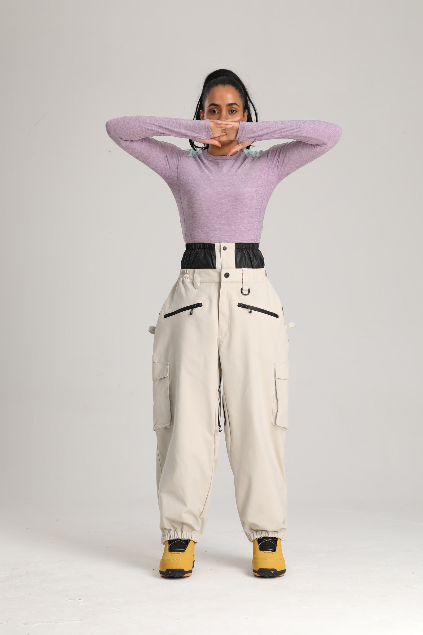 Women's Off White Utility Thermal Waterproof Cargo Ski & Snowboard Pants