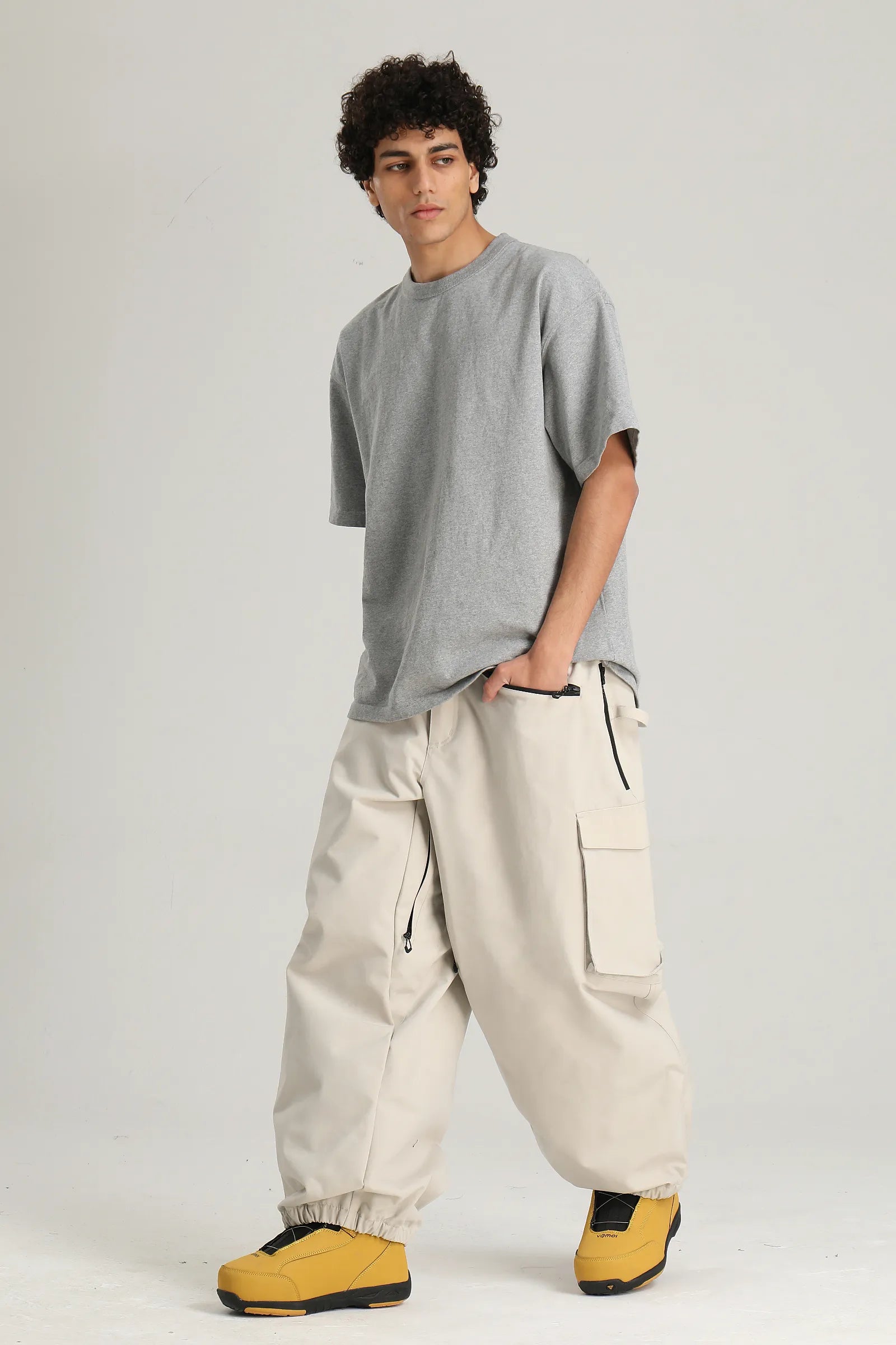 Men's Off White Utility Thermal Waterproof Cargo Ski & Snowboard Pants
